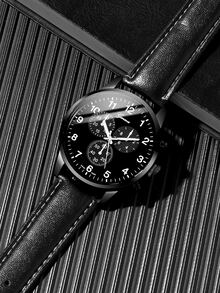 1入組男士圓形指針石英手錶和3入組手環 - 黑色 - 查看 3