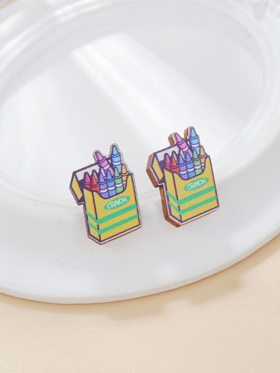 Random Cartoon Crayon Stud Earrings - Multicolor - View 1