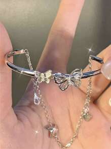 khorasan 1 Nữ Bạc Dây Thép Không Gỉ Quyến Rũ Đá Trang Trí Mặt Tròn Đồng Hồ Thạch Anh & 1 Vòng Tay, cho Cuộc Sống Hàng Ngày - Bạc - Xem 7