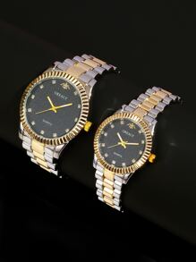 2入組情侶水鑽裝飾石英表 - 金色 - 查看 1