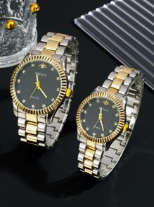 2入組情侶水鑽裝飾石英表 - 金色 - 查看 2