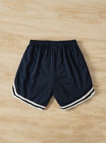 SHEIN Toddler Boys Letter Graphic Contrast Trim Shorts - Navy Blue - View 2