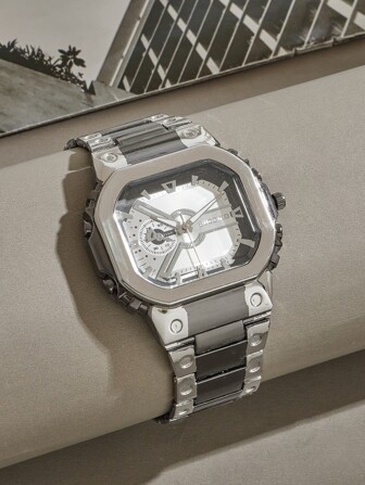 Men Geometric Dial Quartz Watch,As A Father's Day Gift