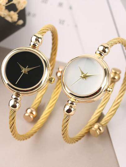 2pcs/Set Round Pointer Quartz Watch As A Gift For Students Returning To School
