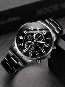 Rovigo 1入組男士圓形指針石英手錶和2入組手環 - 黑色 - 查看 3