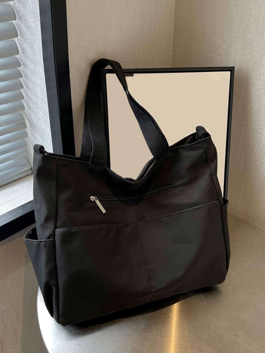 Túi mua sắm màu đen tối giản dành cho phụ nữ Túi đi học dành cho sinh viên mới tốt nghiệp, cô gái tuổi teen, sinh viên năm nhất, sinh viên năm hai, trung học cơ sở và trung học phổ thông, đại học và trung học phổ thông, hoàn hảo cho hoạt động ngoài trời, du lịch và quay lại trường học - màu đen - Xem 1