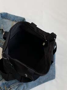 Túi mua sắm màu đen tối giản dành cho phụ nữ Túi đi học dành cho sinh viên mới tốt nghiệp, cô gái tuổi teen, sinh viên năm nhất, sinh viên năm hai, trung học cơ sở và trung học phổ thông, đại học và trung học phổ thông, hoàn hảo cho hoạt động ngoài trời, du lịch và quay lại trường học - màu đen - Xem 4