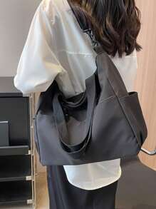 Túi mua sắm màu đen tối giản dành cho phụ nữ Túi đi học dành cho sinh viên mới tốt nghiệp, cô gái tuổi teen, sinh viên năm nhất, sinh viên năm hai, trung học cơ sở và trung học phổ thông, đại học và trung học phổ thông, hoàn hảo cho hoạt động ngoài trời, du lịch và quay lại trường học - màu đen - Xem 6