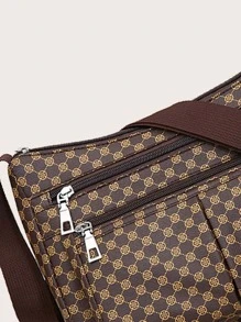 復古流浪包包幾何圖案拉鍊PU適合日常生活 - 咖啡棕 - 查看 2