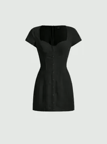 SHEIN MOD Sweetheart Neck Button Front Bustier Dress - Black - View 1