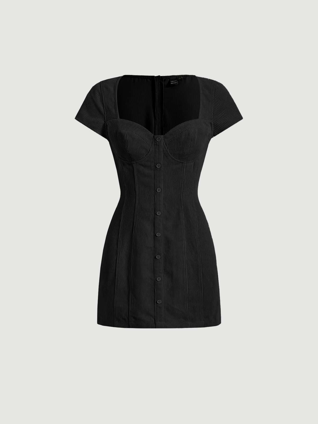 SHEIN MOD Sweetheart Neck Button Front Bustier Dress - Black - View 1