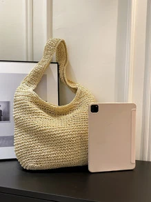 Vacation Straw Bag For Summer - Beige - View 5