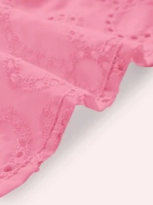 Soleia Áo nữ Cắt ra Viên lá sen xoắn lại Tranh thêu màu trơn Boho - Hồng - Xem 3