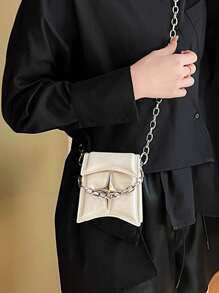 Mini Flap Novelty Bag Metal & Chain Decor - White - View 5
