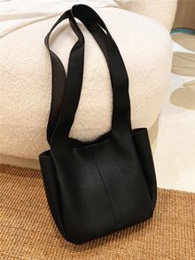 Minimalist Square Bag Double Handle Black For Daily - Black - View 1