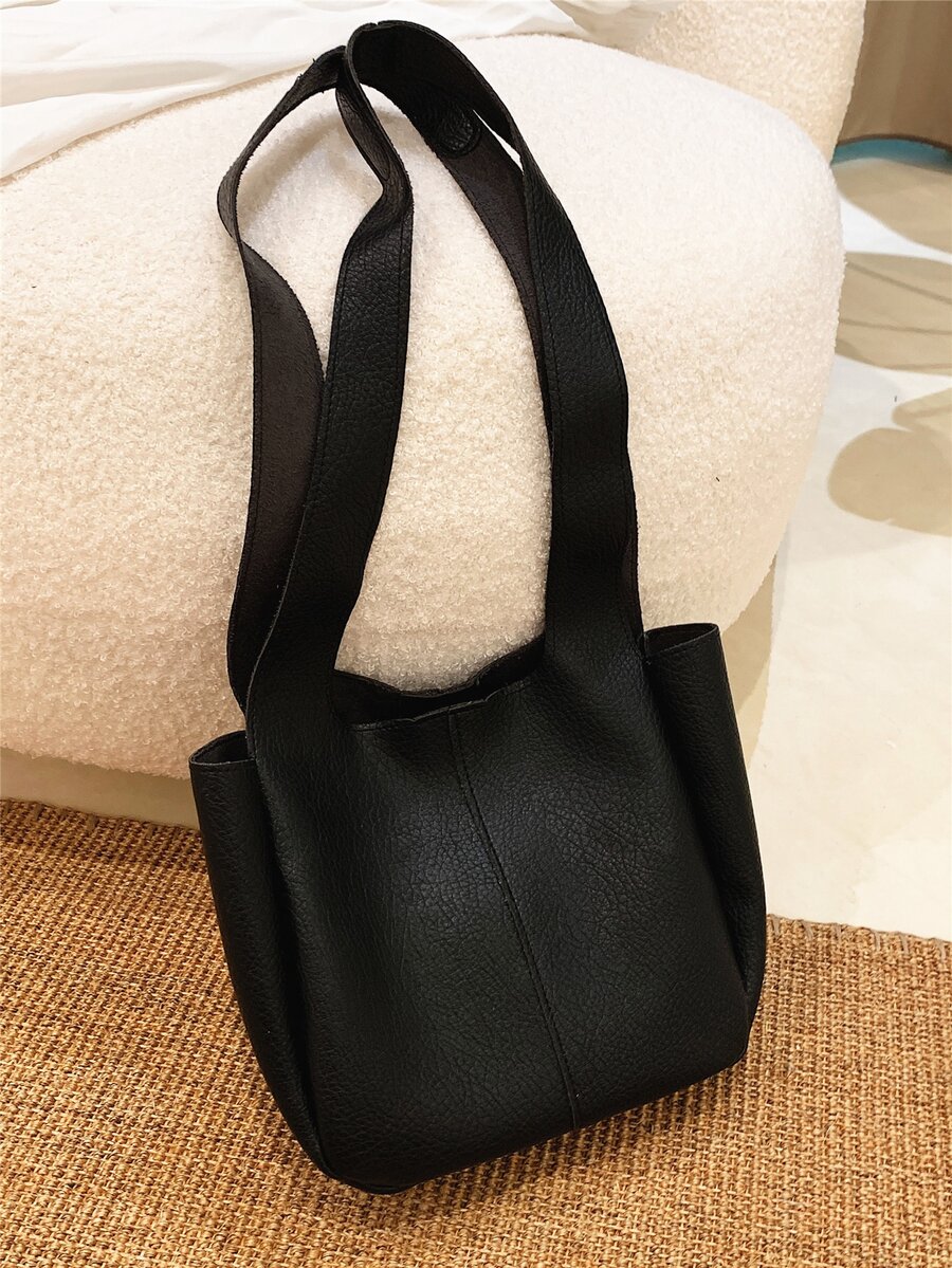 Minimalist Square Bag Double Handle Black For Daily - Black - View 1
