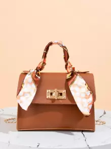 Túi vuông nhỏ họa tiết ngẫu nhiên Khăn trang trí nắp PU cho cuộc sống hàng ngày - màu nâu - Xem 1