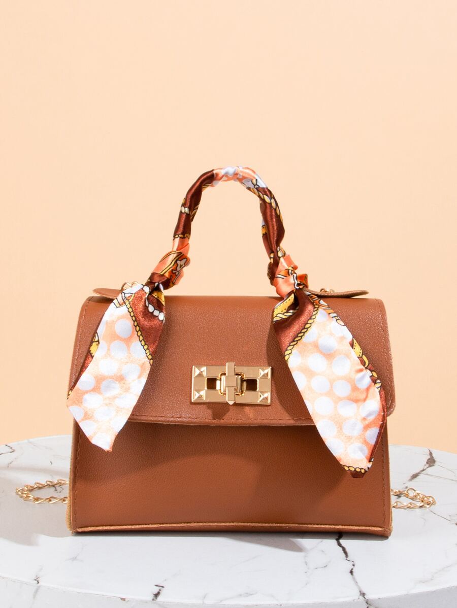 Túi vuông nhỏ họa tiết ngẫu nhiên Khăn trang trí nắp PU cho cuộc sống hàng ngày - màu nâu - Xem 1