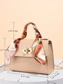 Mini Square Bag Random Pattern Skinny Scarf Decor PU Flap For Daily Life - Khaki - View 3
