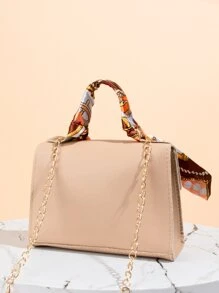 Mini Square Bag Random Pattern Skinny Scarf Decor PU Flap For Daily Life - Khaki - View 4