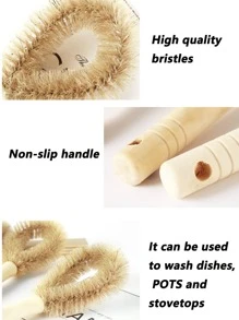 1 Bàn Chải Vệ Sinh Tay Cầm Bằng Gỗ, Bàn Chải Vệ Sinh Nồi Bằng Gỗ Đơn Giản Cho Hộ Gia Đình - Màu be - Xem 3