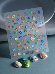 1 tấm Nhãn dán móng tay nghệ thuật in hoa - Nhiều màu - Xem 1