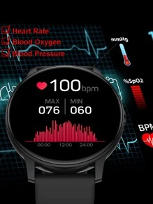 ساعة ذكية أسود سيليكون حزام رياضي مراقبة معدل ضربات القلب تتبع النوم ضد للماء مستدير قرص , متوافق مع Androids ايفون قطعة واحدة