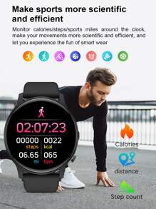 ساعة ذكية أسود سيليكون حزام رياضي مراقبة معدل ضربات القلب تتبع النوم ضد للماء مستدير قرص , متوافق مع Androids ايفون قطعة واحدة