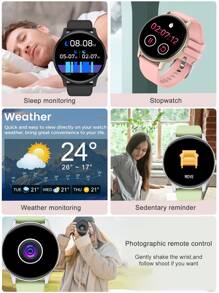 ساعة ذكية أسود سيليكون حزام رياضي مراقبة معدل ضربات القلب تتبع النوم ضد للماء مستدير قرص , متوافق مع Androids ايفون قطعة واحدة