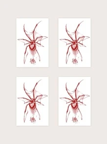 Halloween Miếng Dán Hình Xăm Bộ Dụng Cụ, 4 Tấm Hoa Văn Nhện Hình Xăm Tạm Thời Cho Nữ, Hình Dán Xăm Người Lớn Thực Tế Nhện, Dành Cho Nữ Và Bé Gái - Đỏ - Xem 2