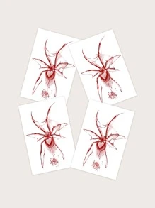 Halloween Miếng Dán Hình Xăm Bộ Dụng Cụ, 4 Tấm Hoa Văn Nhện Hình Xăm Tạm Thời Cho Nữ, Hình Dán Xăm Người Lớn Thực Tế Nhện, Dành Cho Nữ Và Bé Gái - Đỏ - Xem 4