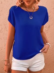 SHEIN LUNE Two Tone Twist Back Cut Out Batwing Sleeve Blouse - Multicolor - View 3