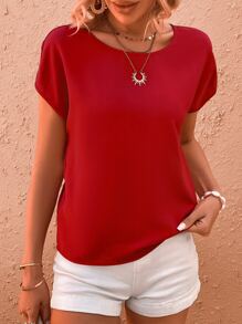 SHEIN VCAY Two Tone Twist Back Cut Out Batwing Sleeve Blouse - Burgundy - View 3