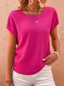 SHEIN VCAY Two Tone Twist Back Cut Out Batwing Sleeve Blouse - Pink - View 4