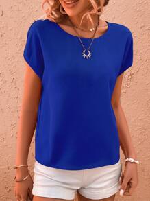 SHEIN LUNE Two Tone Twist Back Cut Out Batwing Sleeve Blouse - Multicolor - View 5