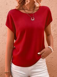 SHEIN VCAY Two Tone Twist Back Cut Out Batwing Sleeve Blouse - Burgundy - View 5