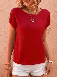 SHEIN VCAY Two Tone Twist Back Cut Out Batwing Sleeve Blouse - Burgundy - View 6