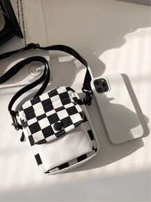 高中生 大学新生 多功能单肩包 单肩包 休闲包 迷你男士格纹方形包 时尚前口袋，手提包 旅行、大学、通勤书包 侧包 斜挎包 侧包 秋季男士斜挎包 圆筒包 旧钱 圣诞节 感恩节礼物 腰包 男士手提包 男士礼物 黑色包 旅行必需品 露营男士单肩包 包 夏季返校 夏季包 春假 度假包 学校用品 - 黑色 - 查看 5