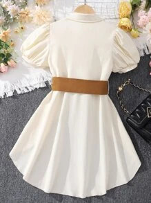 少女泡泡袖高低不規則襯衫