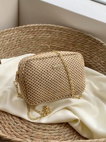 BELLEBORG Túi có dây chuyền trang trí bằng kim loại có thể gập lại, hoàn hảo cho kỳ nghỉ du lịch bãi biển mùa hè - Màu Khaki - Xem 1