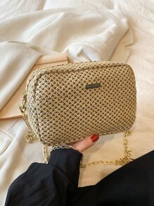 BELLEBORG Túi có dây chuyền trang trí bằng kim loại có thể gập lại, hoàn hảo cho kỳ nghỉ du lịch bãi biển mùa hè - Màu Khaki - Xem 4