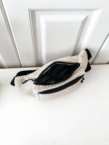 Bolsa de mimbre con cremallera delantera vacación para verano - Beis - Ver 3