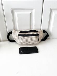 Bolsa de mimbre con cremallera delantera vacación para verano - Beis - Ver 4