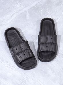 女士極簡鏤空單帶時尚黑色拖鞋 - 黑色 - 查看 3