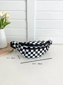 Checkered Pattern Bum Bag Zip Front For Daily Life - Black and White - View 4