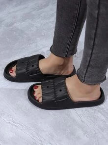 女士極簡鏤空單帶時尚黑色拖鞋 - 黑色 - 查看 5