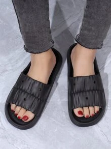 女士極簡鏤空單帶時尚黑色拖鞋 - 黑色 - 查看 7