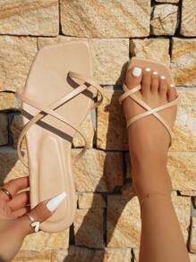 女士極簡丁字褲時尚夏天平底涼鞋