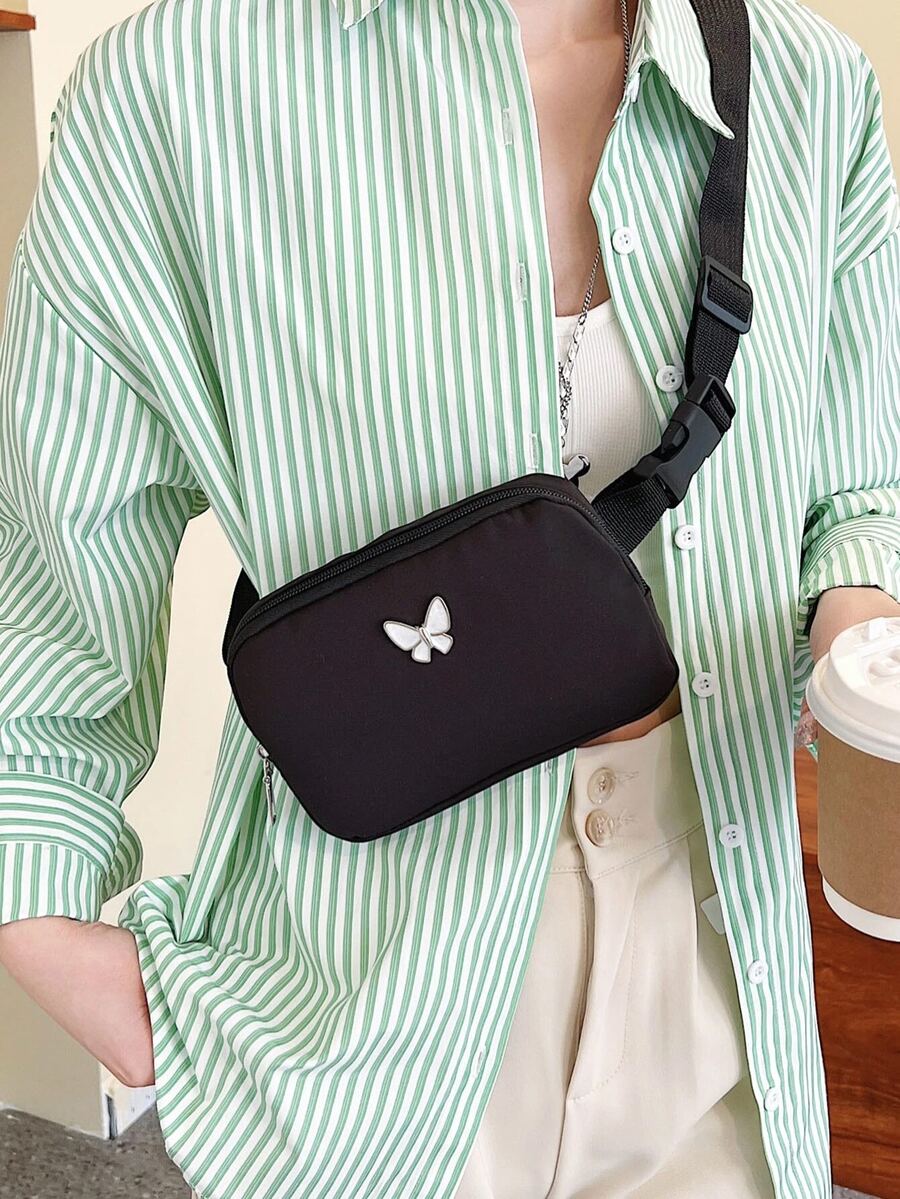 迷你腰包蝴蝶裝飾黑色適合日常生活