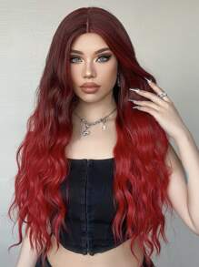 HAIRCUBE Middle parting gradient red long curly hair wig for Women,  Synthetic Wavy Curly Hair 30 Inch - Ombre - View 3